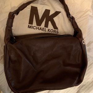 Michael Kors brown leather bucket shoulder bag